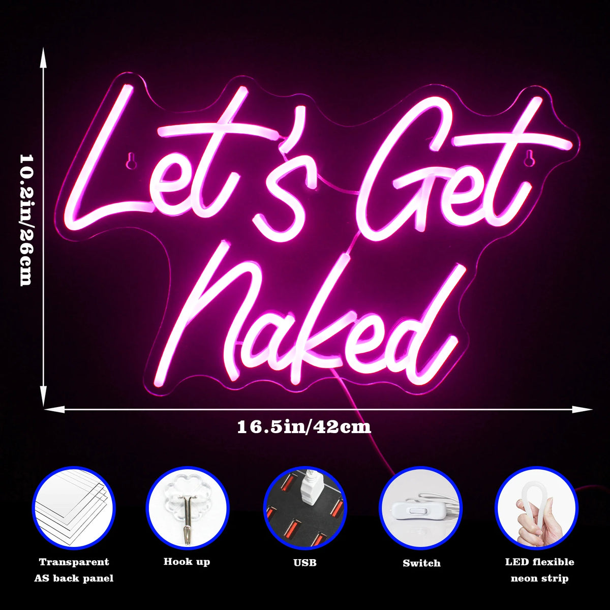 Let's Get Naked – letreiro de néon LED (5 V USB)