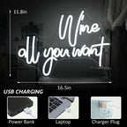 Wine all you want – reclame luminoso em néon LED (5 V USB)