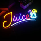 Juice – Copo de sumo e rodela de citrino – reclame luminoso em néon LED (5 V USB)