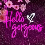 Hello Gorgeous – Coração – reclame luminoso em néon LED (5 V USB)