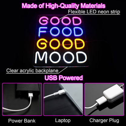 Good Food Good Mood 5V USB LED Neon Sign - Budget Friendly