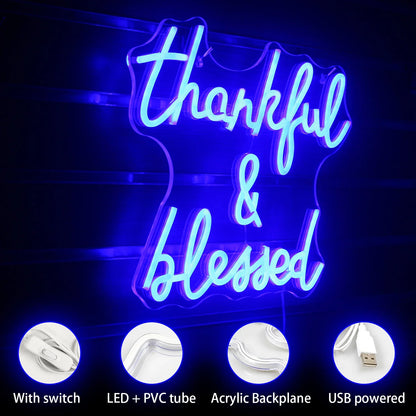 Abençoado e Grato Letreiro de LED USB 5V - Econômico