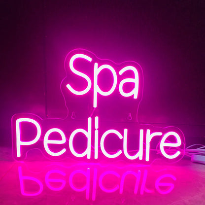 The image features a vibrant "Spa Pedicure" LED neon sign, designed in a sleek and modern style.