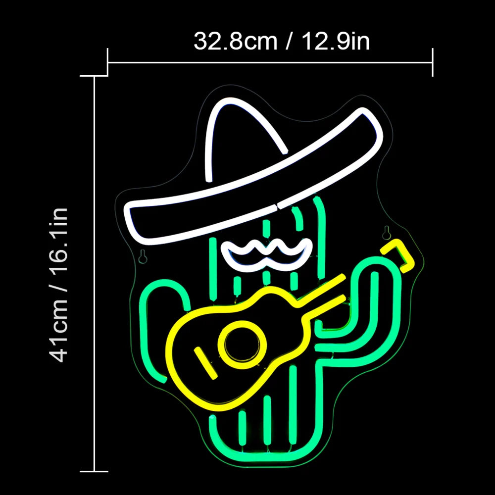 Cato cowboy a tocar guitarra – letreiro de néon LED (5 V USB)