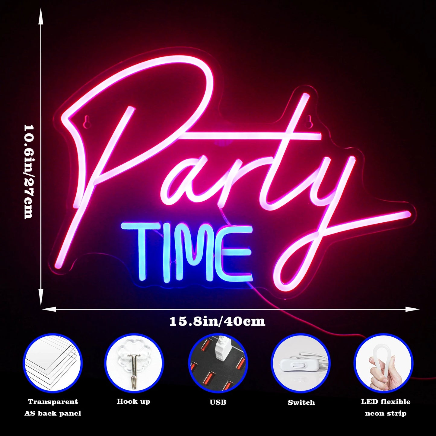 Placa de LED USB 5V Party Time - Econômica