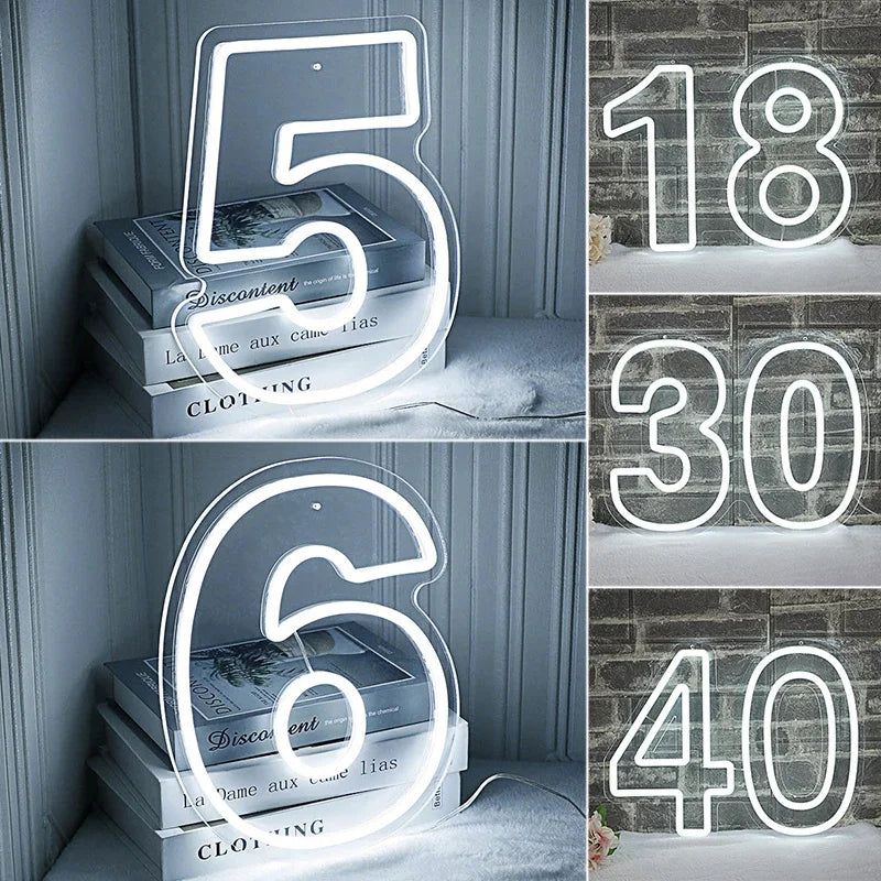 Números de aniversário com animais de desenhos animados 0–9 – letreiro de néon LED (5 V USB)