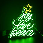 joy love peace – Árvore de Natal formada por palavras com estrela – letreiro de néon LED (5 V USB)