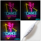 DANCE BATTLE – Bailarina e contorno triangular – letreiro de néon LED (5 V USB)