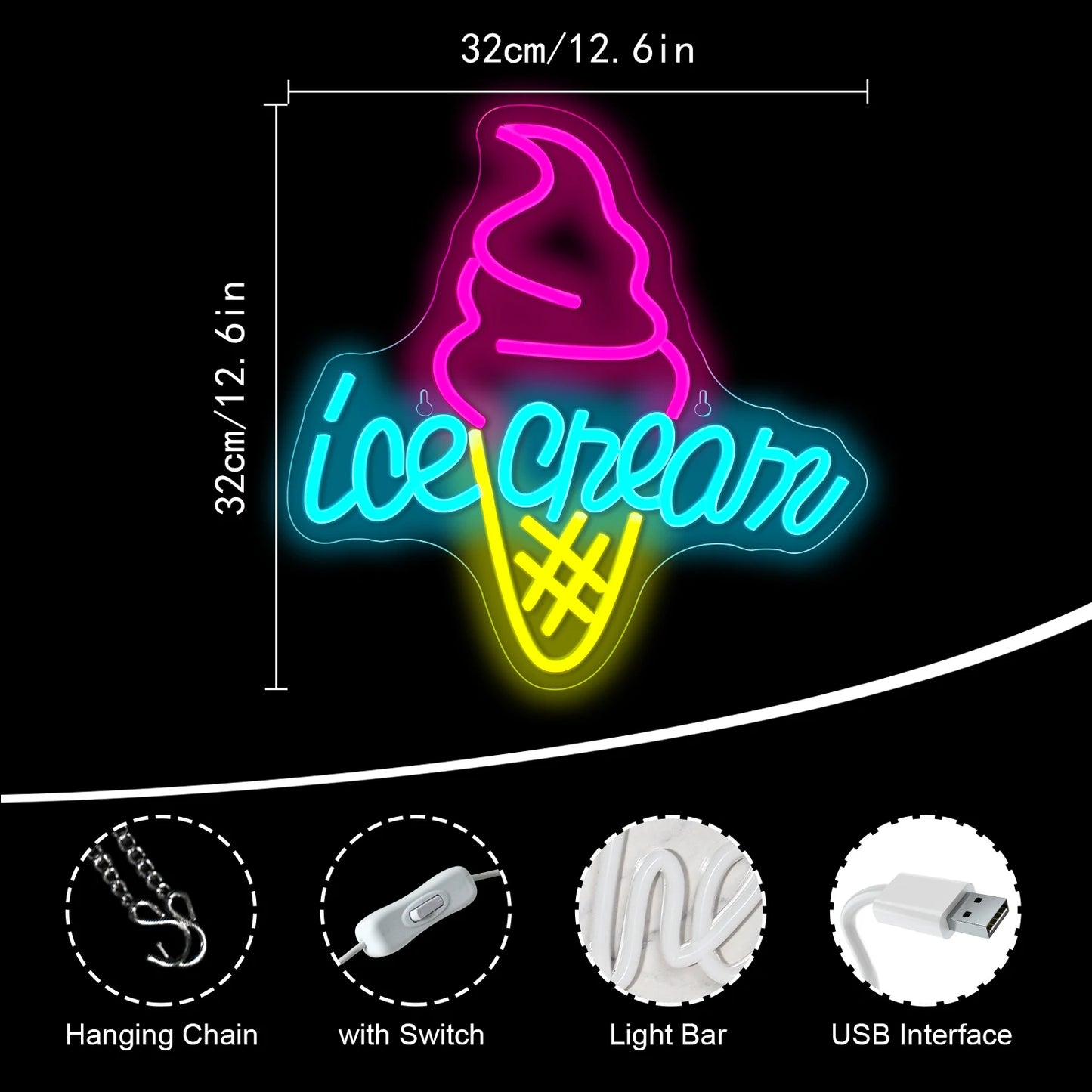 Ice Cream 5V USB LED Neon Sign - Budget Friendly