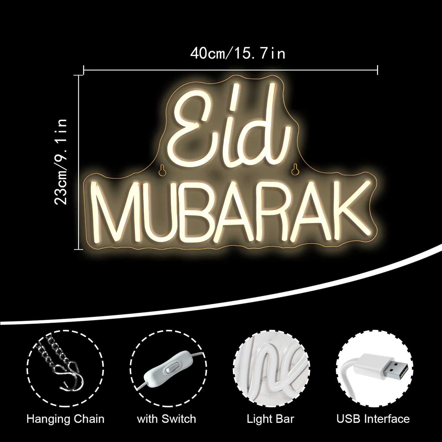 Letreiro de LED USB 5V de Eid Mubarak - Econômico