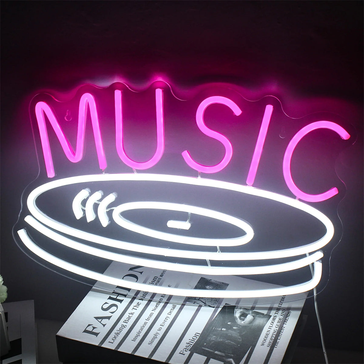 MUSIC – Disco de vinil – letreiro de néon LED (5 V USB)