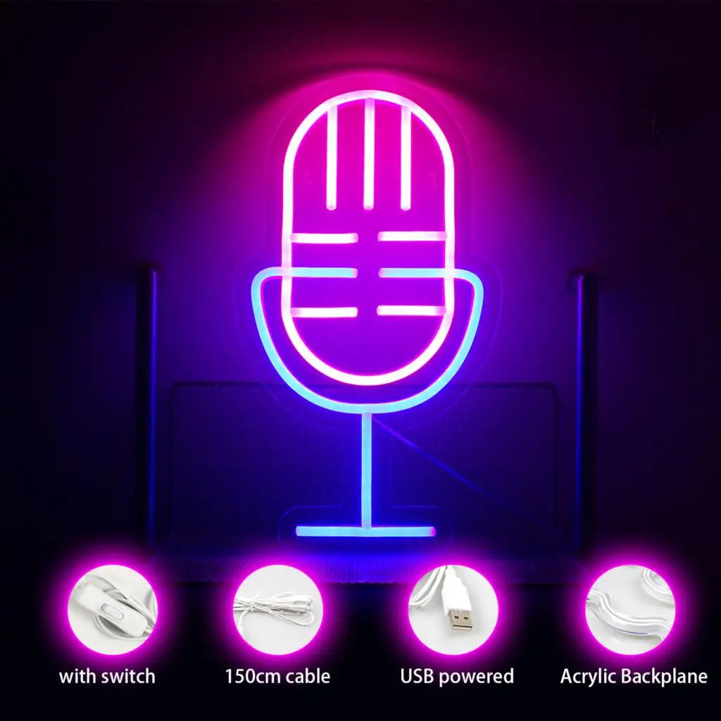Microfone – letreiro de néon LED (5 V USB)