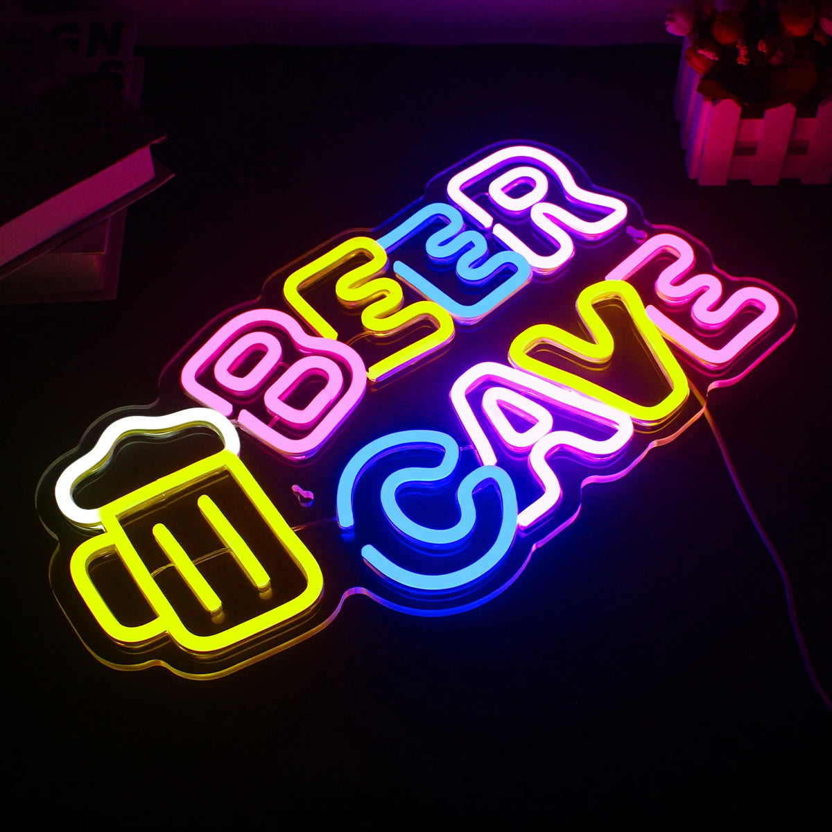 Beer Cave – Caneca de cerveja – reclame luminoso em néon LED (5 V USB)