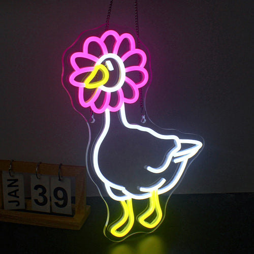 Pato cor-de-rosa e branco – letreiro de néon LED (5 V USB)