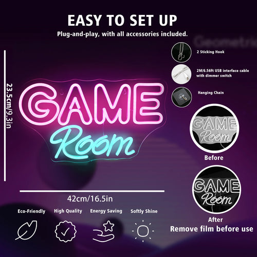 Game Room – letreiro de néon LED (5 V USB)
