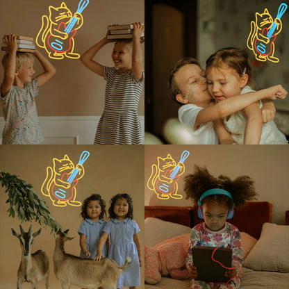 Playing Guitar Cat 5V USB LED Neon Sign - Budget Friendly