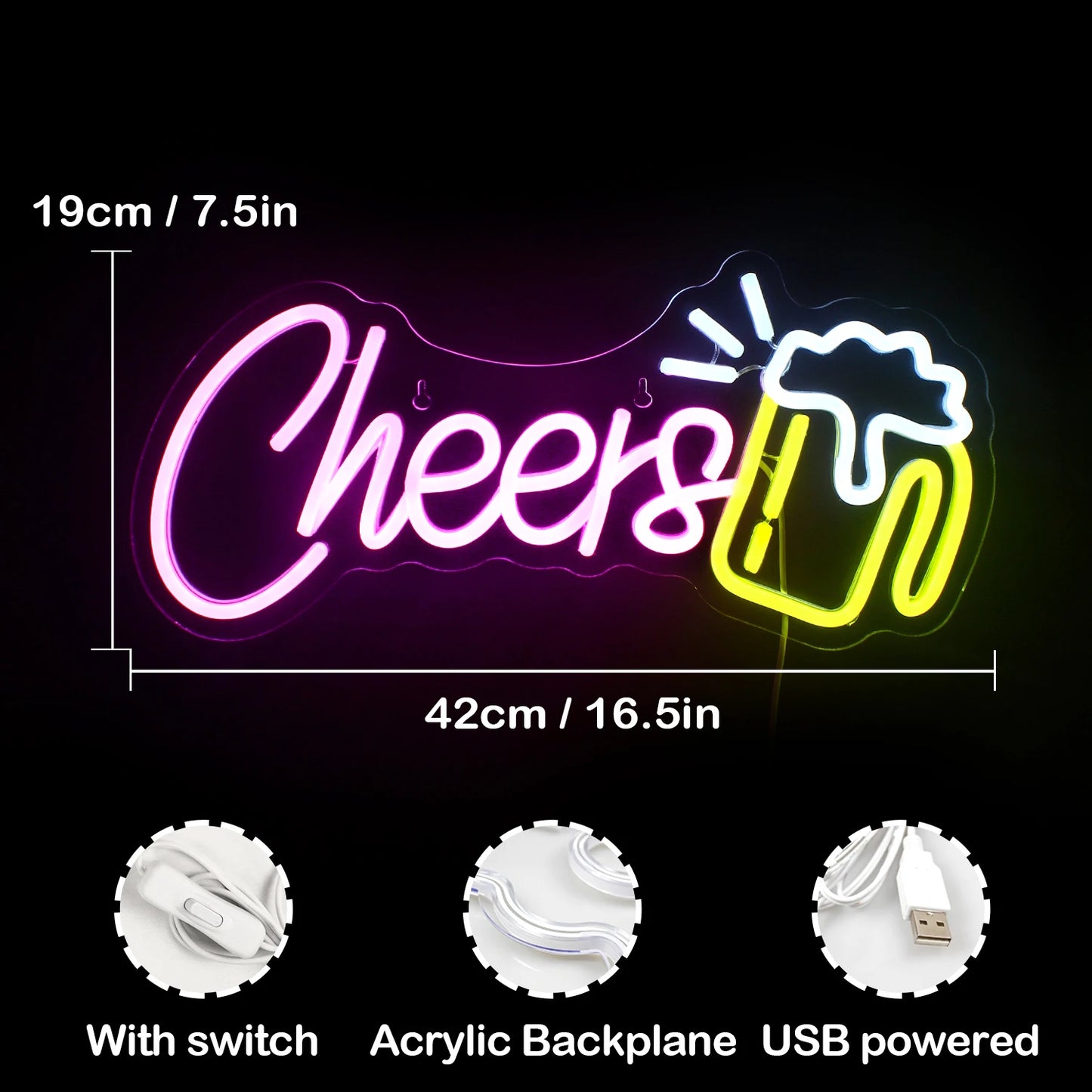 Letreiro de LED Cheers 5V USB - Econômico
