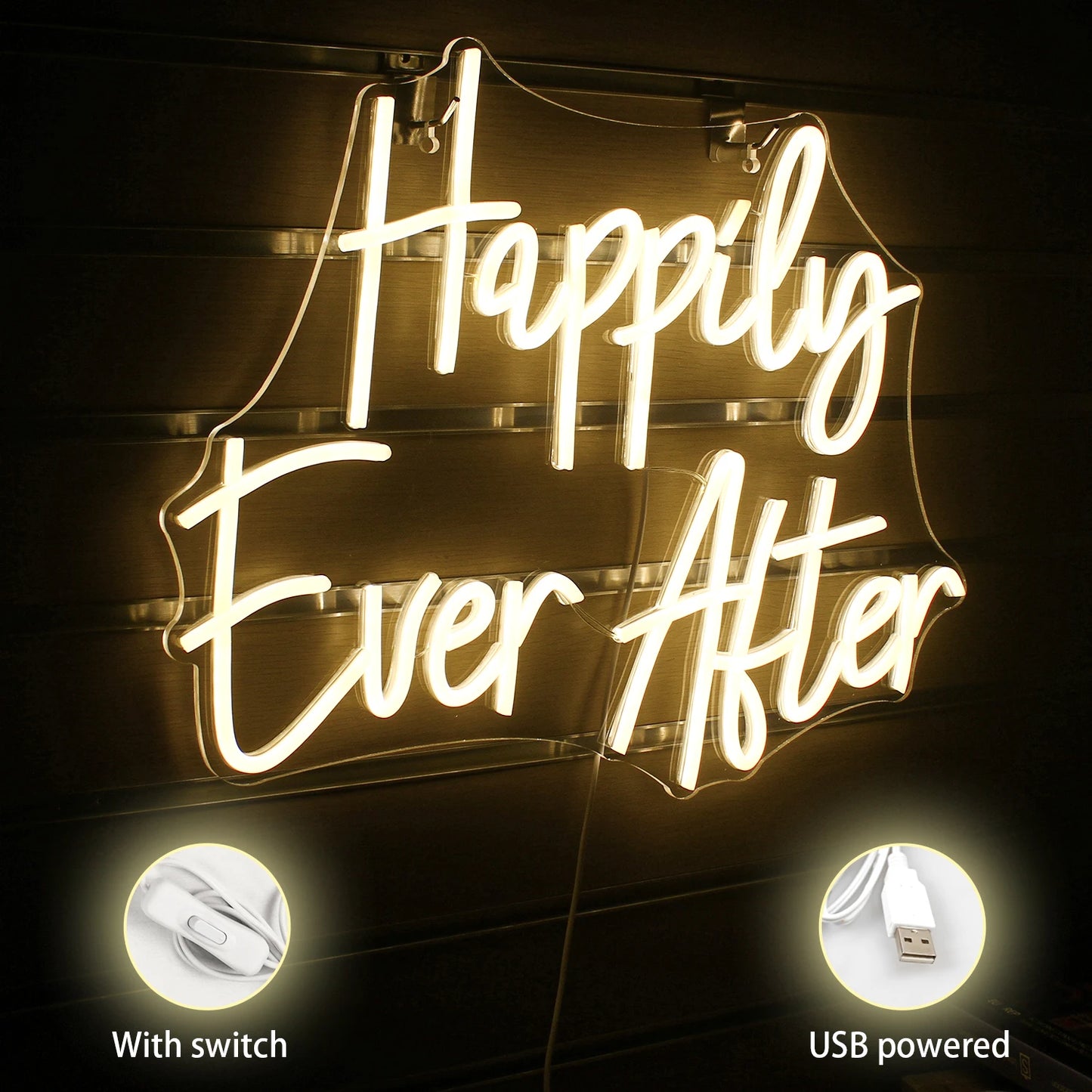 Letreiro de LED "Felizes Para Sempre" 5V USB - Econômico