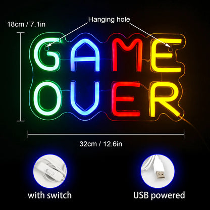 Letreiro Game Over 5V USB de LED - Econômico