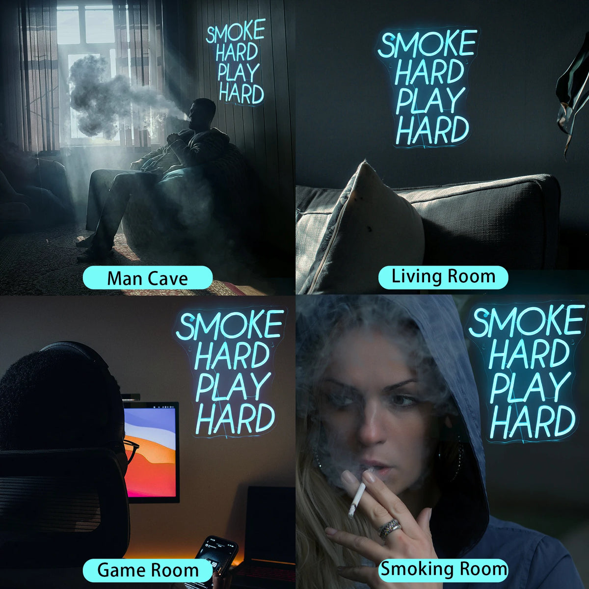 Smoke Hard Play Hard – letreiro de néon LED (5 V USB)