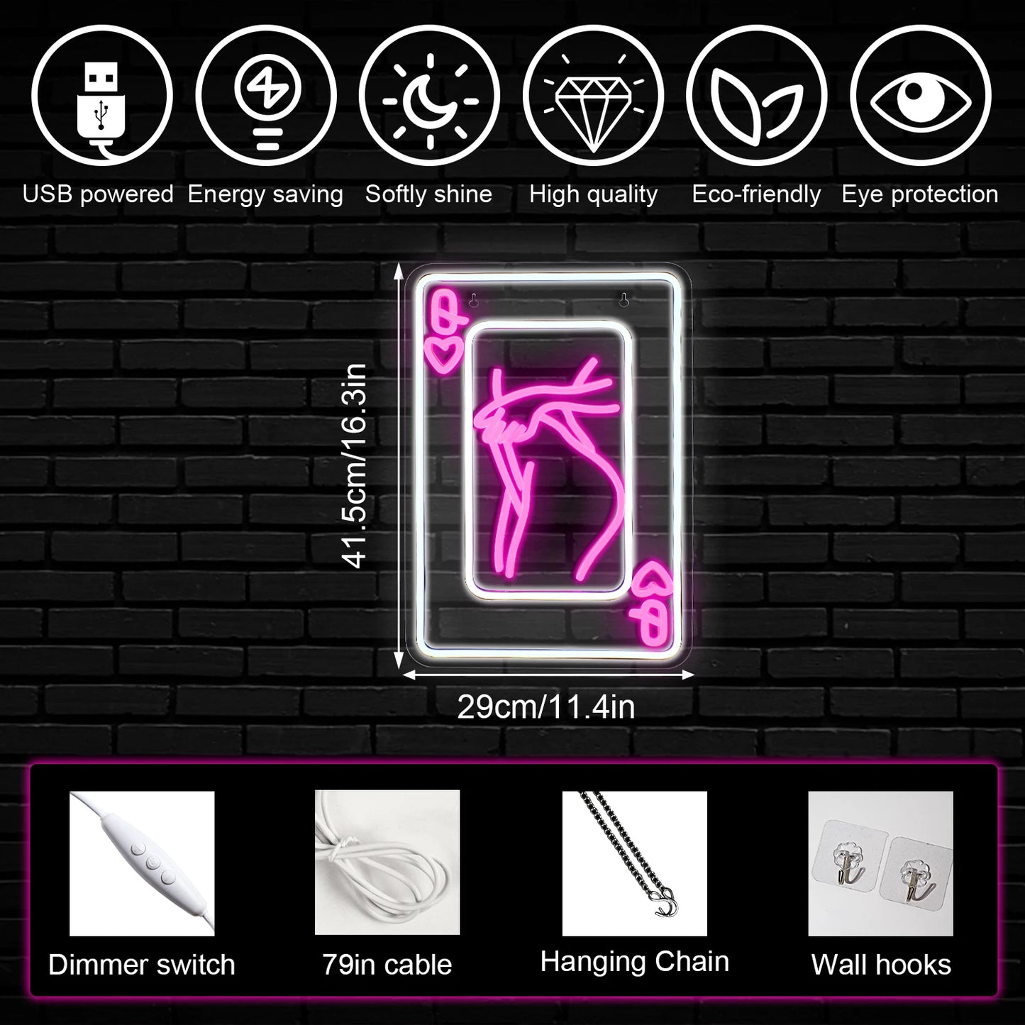 Cartas de Baralho Corpo de Dama Letreiro de LED USB 5V - Econômico