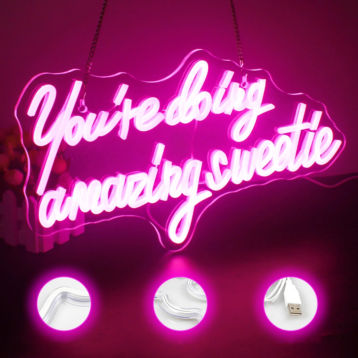 You're Doing Amazing Sweetie 5V USB LED Neon Sign - Budget Friendly