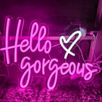 Hello Gorgeous – Coração – reclame luminoso em néon LED (5 V USB)