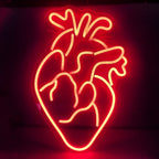 Um letreiro de LED neon brilhante em formato de coração.