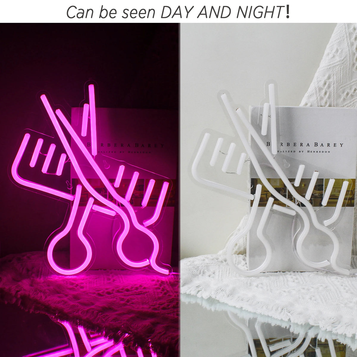 Tesoura e pente – letreiro de néon LED (5 V USB)