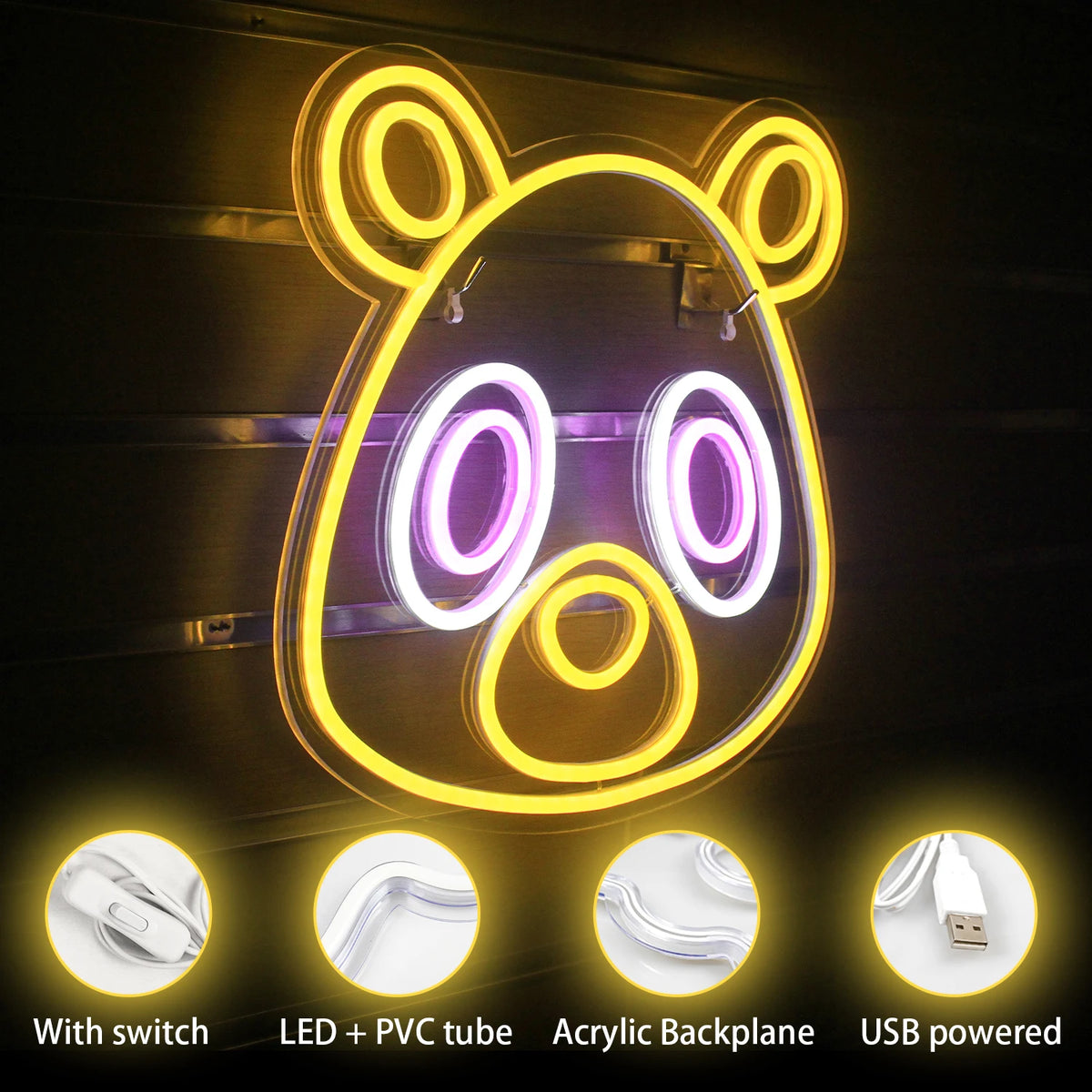 Urso em estilo anime – letreiro de néon LED (5 V USB)