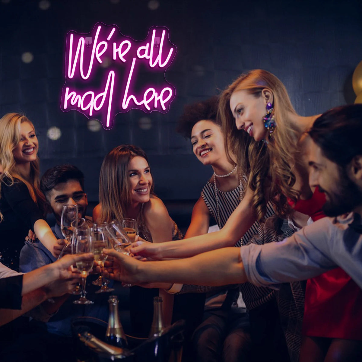 We're All Mad Here – letreiro de néon LED (5 V USB)