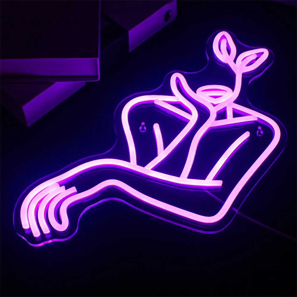 Letreiro de LED com Arte Linear de Mulher 5V USB - Econômico