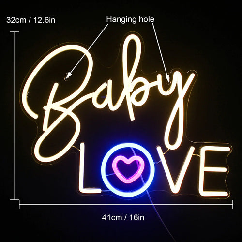 Baby Love – Coração dentro do O – letreiro de néon LED (5 V USB)