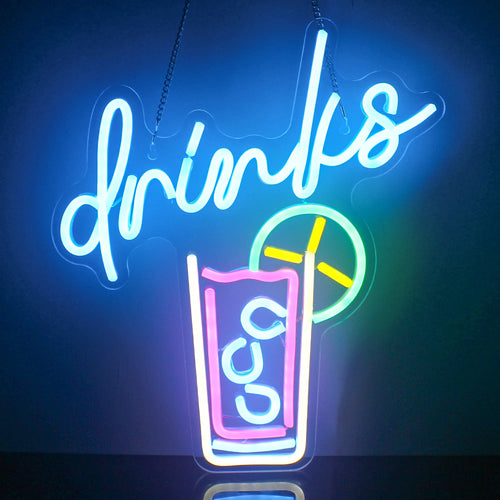 drinks – Copo com palhinha e rodela de citrino – reclame luminoso em néon LED (5 V USB)