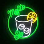 Mojito – Copo de cocktail, citrinos e hortelã – reclame luminoso em néon LED (5 V USB)
