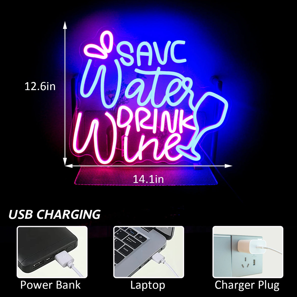 Save Water Drink Wine 5V USB LED Neon Sign - Budget Friendly