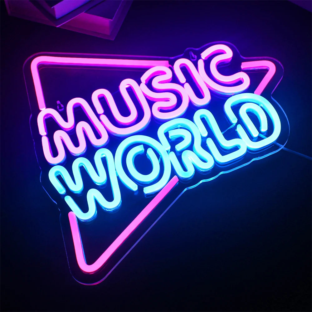 MUSIC WORLD – Triângulo – letreiro de néon LED (5 V USB)
