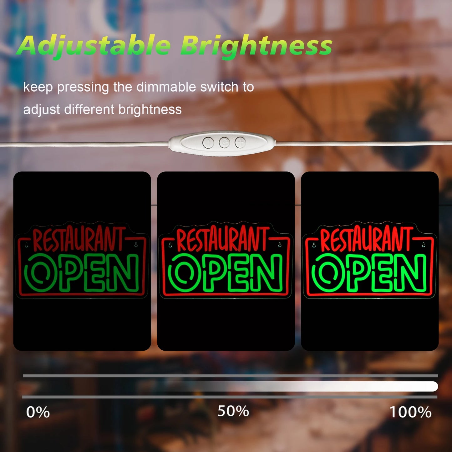 Letreiro de LED "RESTAURANTE ABERTO" 5V USB - Econômico