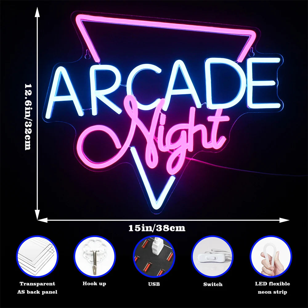 Letreiro de LED Arcade Night 5V USB - Econômico