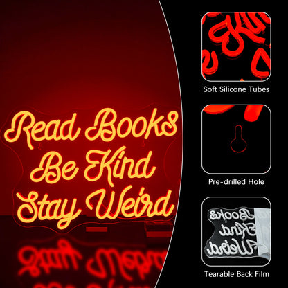 Read Books Be Kind Stay Weird 5V USB LED Neon Sign - Budget Friendly
