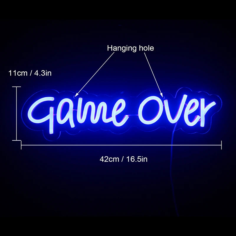 Game Over – letreiro de néon LED (5 V USB)