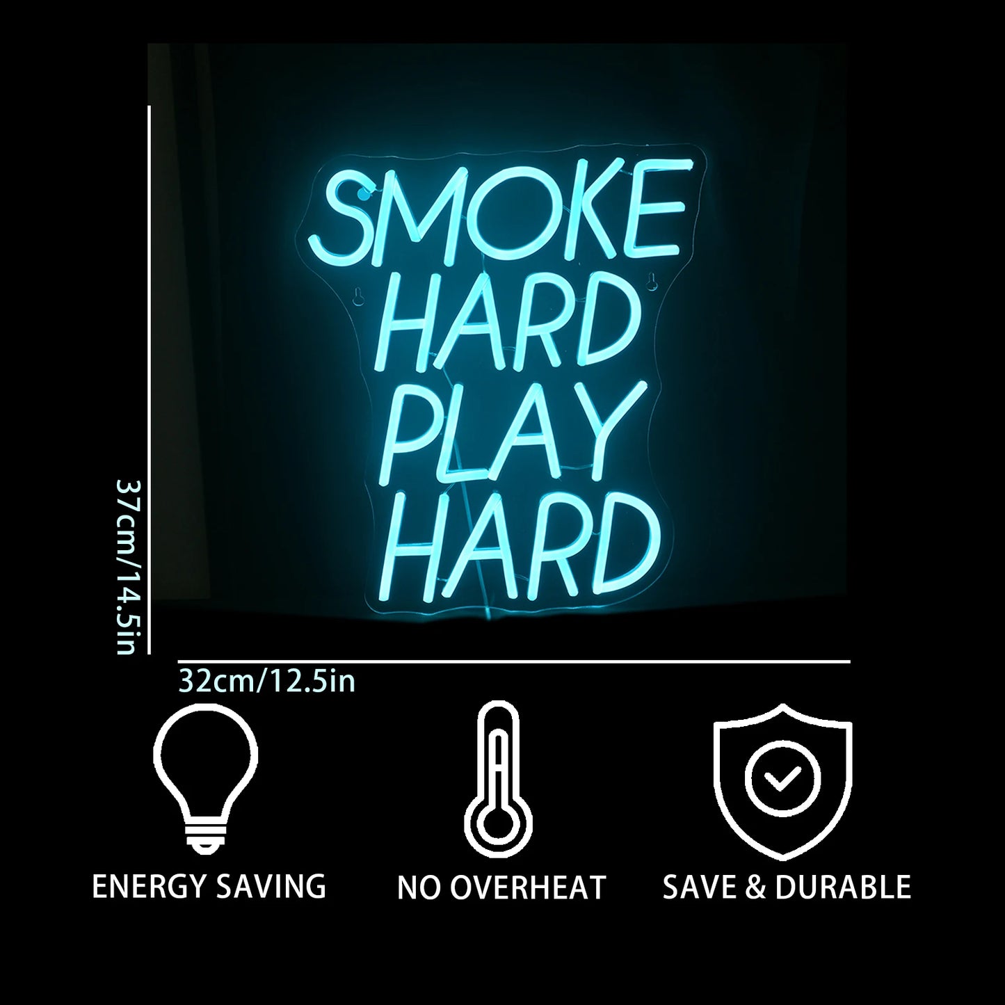 Placa de LED "Trabalhe Duro, Jogue Duro" 5V USB - Econômica