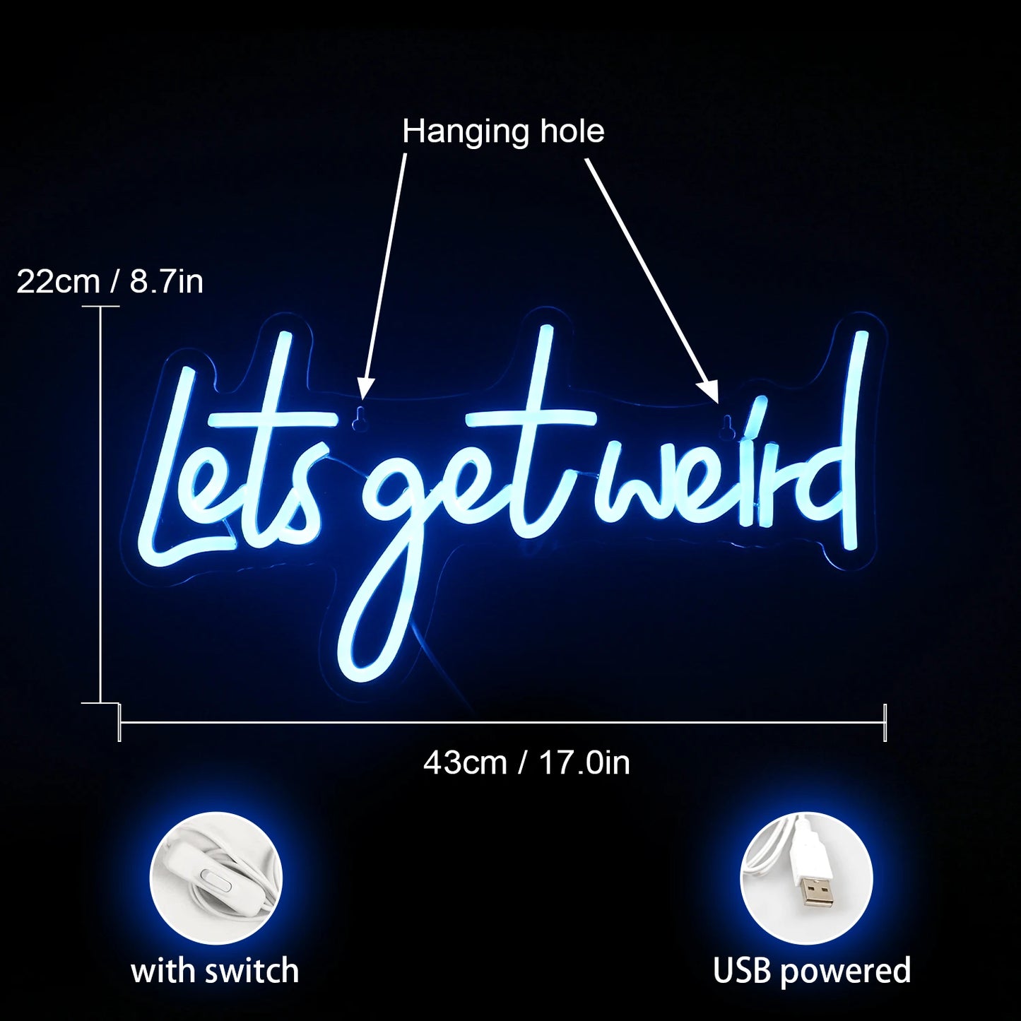 Letreiro de LED "Let's Get Weird" USB 5V - Econômico