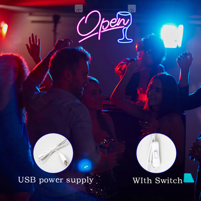 Open Wine Glass 5V USB LED Neon Sign - Budget Friendly