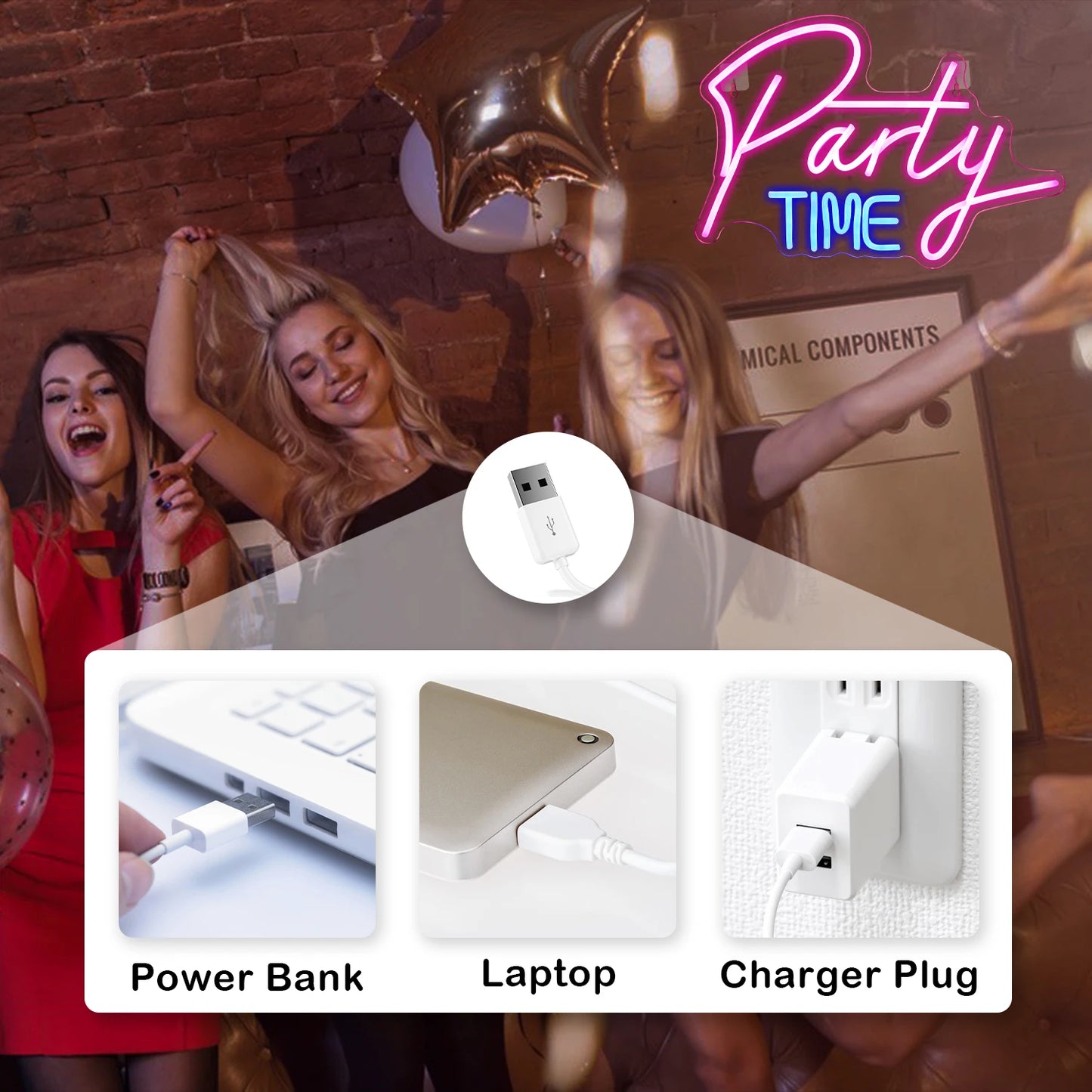 Placa de LED USB 5V Party Time - Econômica