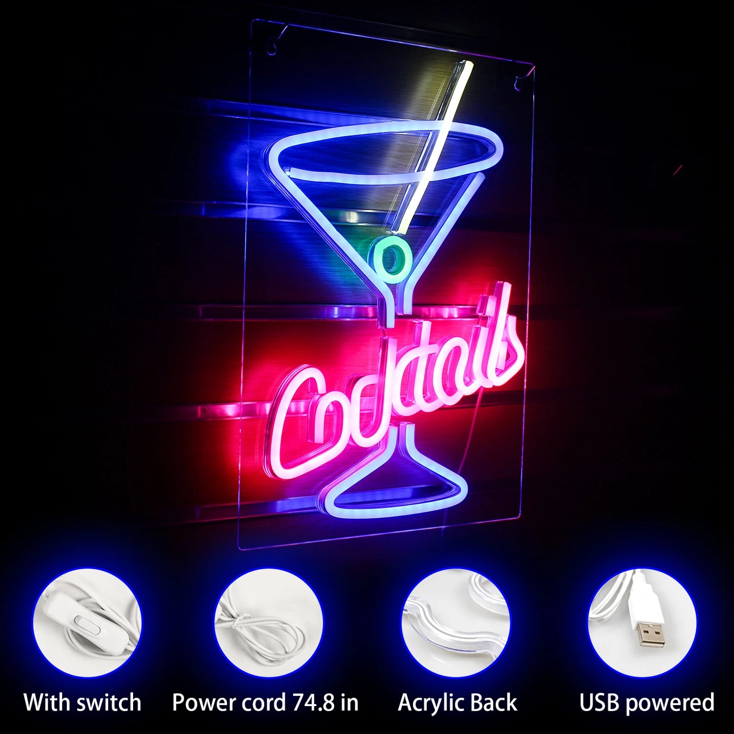 Letreiro de LED Cocktails USB 5V - Econômico