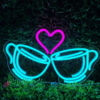 Brinde com chávenas de café e coração – reclame luminoso em néon LED (5 V USB)