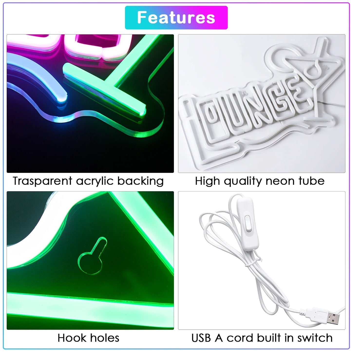 Cocktails Lounge 5V USB LED Neon Sign - Budget Friendly