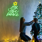 joy love peace – Árvore de Natal formada por palavras com estrela – letreiro de néon LED (5 V USB)