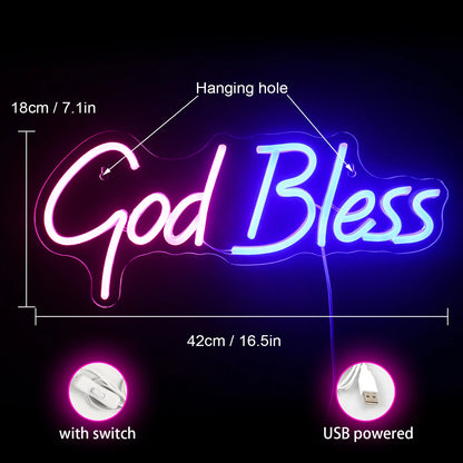 Deus Abençoe 5V USB Letras de LED - Econômico